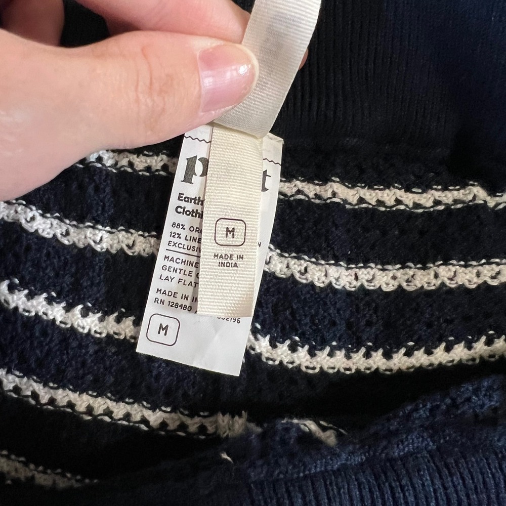 Pact Organic Cotton Linen Knit Striped Wide Leg Lounge Pants Navy White Medium - Picture 10 of 10